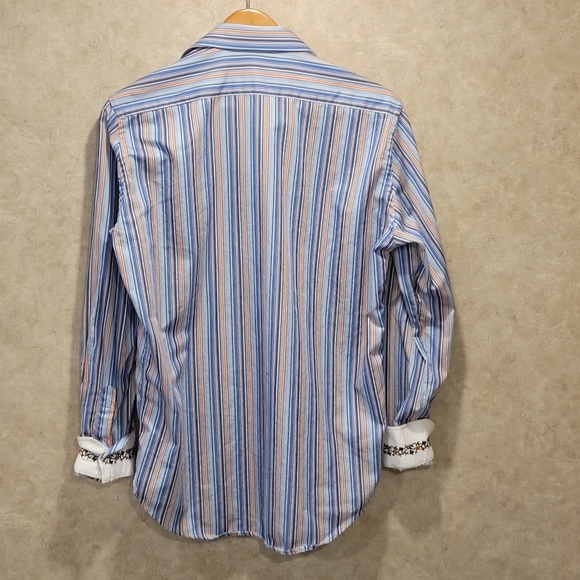 Robert Graham SZ M Multicolor Striped Button Down Shirt Embroidered Flip Cuffs - Picture 3 of 11